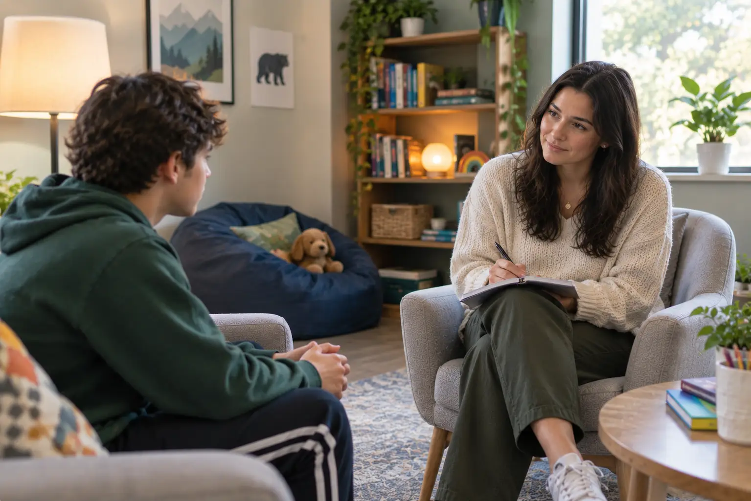 teen speaking with a female therapist