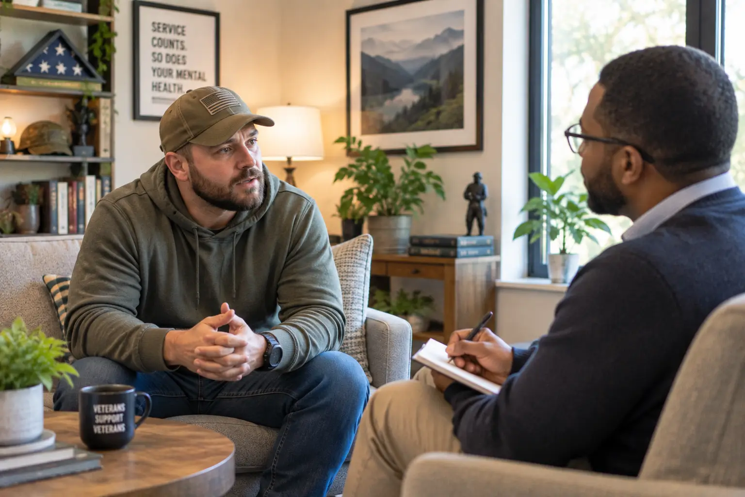therapist working with an army veteran